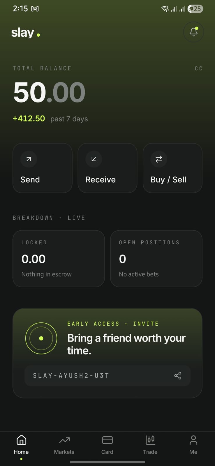 Slay wallet home screen